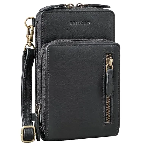 STILORD Payton Handytasche mit Geldbörse zum Umhängen Leder Tasche Brusttasche Brustbeutel Handy Umhängetasche Geldbeutel mit Handyfach für Damen und Herren aus echtem Leder Farbe:schwarz