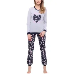 Merry Style Damen Schlafanzug Damen Schlafanzug Zweiteiler lang Pyjama Langarm Lange Hose mit Muster MS10-167 (Melange Blumen, L)