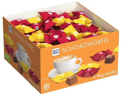 Ritter Sport Schokowürfel - 130 Mini Schokolade Würfel - Schokoladenbonbons & Pralinen, ideal für Schokoladenliebhaber und perfekt zum Teilen oder für Veranstaltungen mit 994g feinster Schokolade.