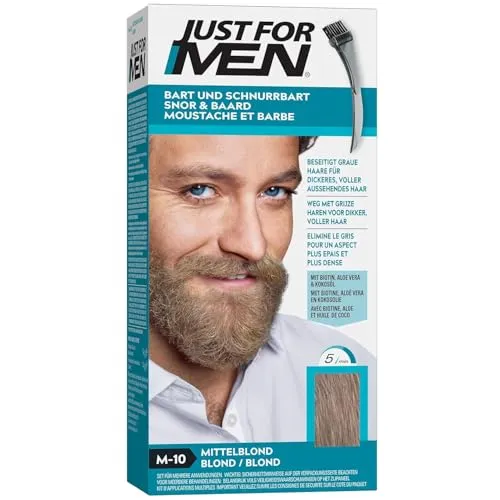 Just For Men Bartfarbe Mittelblond (M10) - Die Bartfarbe für Männer zur gezielten Abdeckung grauer Haare im Bart und Schnurrbart. Einfache Anwendung mit Pinsel für ein gleichmäßiges und natürliches Farbergebnis in nur 5 Minuten.