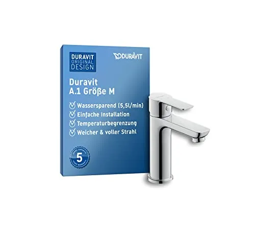Duravit A.1 Waschtischarmatur, Größe M (Auslauf Höhe 109 mm), Wasserhahn Bad, Waschbecken Armatur, Chrom