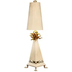 Leda 1-flammige Tischlampe – cremefarbene Patina, Blattgold mit cremefarbenem Patina-Schirm
