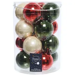 Kaemingk Weihnachtsbaumkugel, Weihnachtskugeln Glas 8cm 16 Stück - Rot / Piniengrün / Perle Mix grün|rot