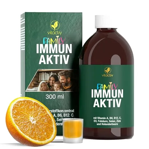 Immun Aktiv 330 ml - Mikronährstoffkonzentrat zur Abwehrstärkung für die ganze Familie, unterstützt das Immunsystem mit wichtigen Vitaminen und Mineralstoffen, ideal für die Erkältungszeit.