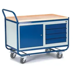Rollcart Montagewagen mit Stahl- und Schubladenschrank - Transportroller mit robustem Stahlgestell, 4 rollengelagerten Schubladen und 300 kg Tragkraft - ideal für Werkstätten und industrielle Anwendungen.