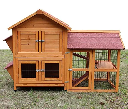 Kaninchenstall winterfest De Luxe - Käfige, Auslauf & Gehege – Robuster Hasenstall aus Holz mit 2 Ebenen, ideal für Kaninchen und Meerschweinchen, winterfest und wetterbeständig.