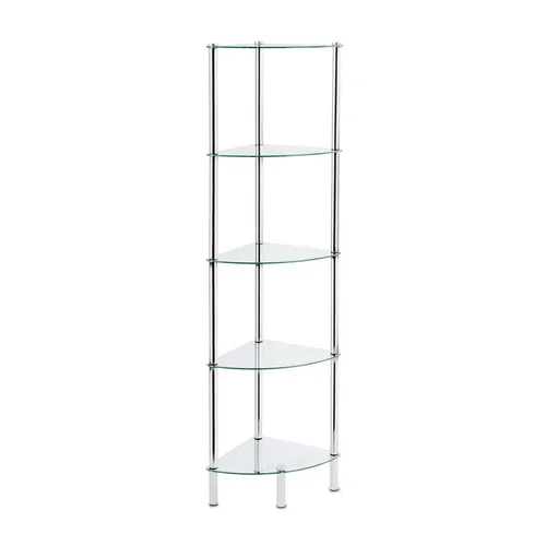 casa pura Eckregal Diana - Stilvolles Standregal mit 5 Böden - Eckregal für Wohnzimmer, 30x30x134 cm, aus Sicherheitsglas und verchromtem Stahl, ideal zur platzsparenden Aufbewahrung und Dekoration.