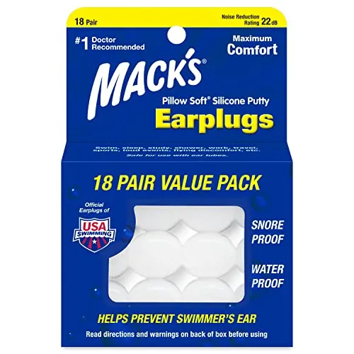 Mack's Pillow Soft Silikon Ohrstöpsel 18 Paar - Formbare Ohrstöpsel für optimalen Schutz - Ohrenstöpsel für Schwimmer, bieten sicheren, wasserdichten Schutz und anpassbare Passform. Ideal für Schlaf, Schnarchen und laute Umgebungen. Die #1 Marke für Ohrschutz seit 1962.