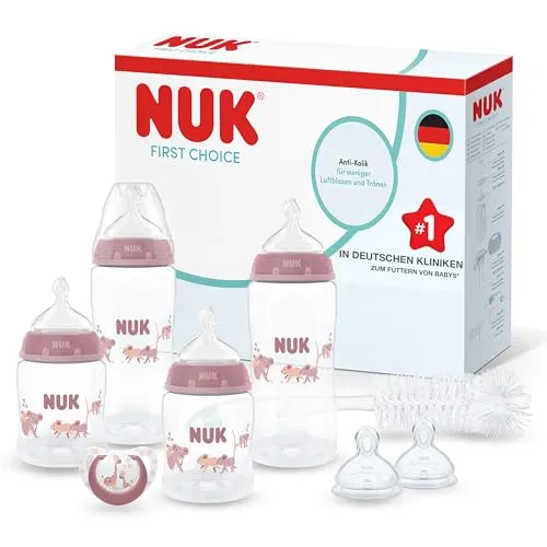 NUK First Choice Babyflaschen-Set Koala 8-teilig - Komplettes Baby-Pflegeset mit Anti-Kolik-Trinkflaschen und kiefergerechten Schnullern. Ideal für ruhiges Trinken und eine gesunde Entwicklung der Zähne.