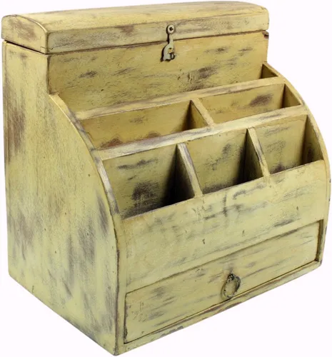 Vintage Schreibtisch Ordner - Weiß Modell 1 - Truhen & Kisten, stilvolle Ablage aus fair gehandelt Holz, ideal für einen organisierten und eleganten Schreibtisch.