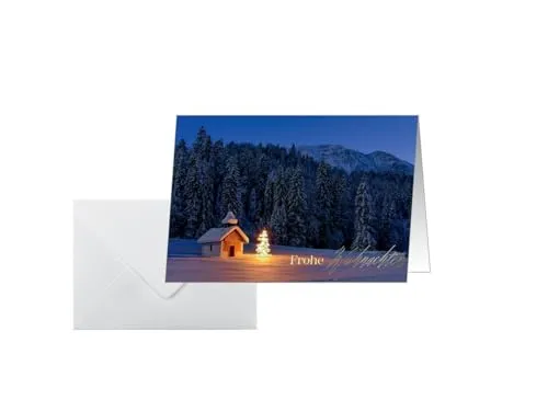 sigel Weihnachtskarte "Christmas Chapel" A6 - 10 Karten und Umschläge, mit Goldprägung und festlichem Motiv der erleuchteten Kapelle