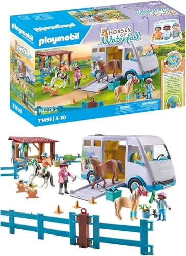 PLAYMOBIL Horses of Waterfall 71493 - Mobile Reitschule mit 109 Teilen, spielerisches Lernen des Reitens für Kinder ab 4 Jahren