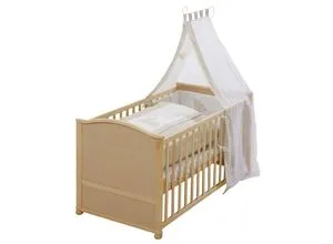 Roba Babybett 70x140 cm - Vielseitiges Gitterbett - Kombi-Kinderbett aus Holzwerkstoff mit antiallergischer Matratze und Himmel. Ideal für die Erstausstattung und wandelbar zum Juniorbett für lange Nutzung.