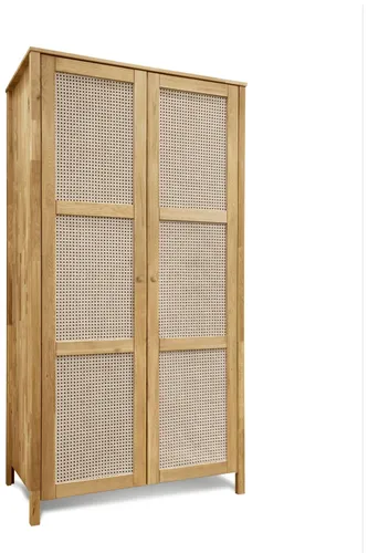 Trendmöbel24 Kleiderschrank FRIA - Kleiderschrank aus geölter Wildeiche mit 2 Scharniertüren und elegantem Wiener Geflecht, ideal für stilvolle Schlafzimmer.