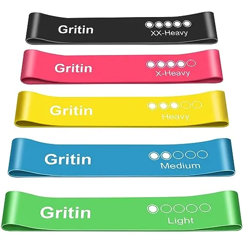 Gritin Fitnessbänder 5er Set – Widerstandsbänder mit 5 Stufen - Hochwertige 100% Latex Fitnessbänder mit 5 Widerstandsstufen für individuelles Training. Ideal für Kraft- und Flexibilitätstraining, leicht und tragbar – perfekt für Zuhause oder unterwegs!