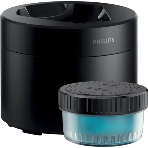 Philips Reinigungsstation QCP10 01 - Schwarz, optimale Hygiene für Rasierer, 10x sauberer als Wasser, inkl. 1 Reinigungskartusche