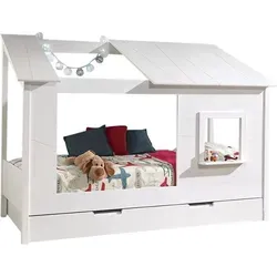 Baumhaus Bett Katerina 90x200 cm - Modernes Spielbett in Weiß - Stylisches Baumhaus Bett Katerina für Kinderzimmer. Mit robustem MDF und Massivholz, inkl. praktischer Bettschublade. Ideal für kreatives Spielen und Schlafen.