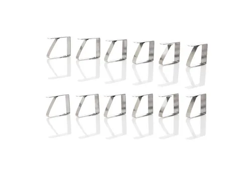 Vaily Edelstahl Tischtuchklammern 12er Pack - Robuste Tischdeckenclips - Praktische Klemmen für Tischdecken, ideal für Gartenpartys und Familienfeiern. Aus hochwertigem Edelstahl gefertigt, bieten sie sicheren Halt und sind sowohl für drinnen als auch draußen geeignet.