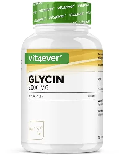 Glycin - 1000mg, 365 Kapseln - Nahrungsergänzungsmittel mit hochdosiertem 2000 mg L-Glycin pro Tagesportion, ideal für Veganer und Vegetarier zur Unterstützung von Schlaf und kognitiven Funktionen.