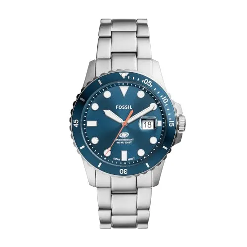 Fossil Blue uhr für Herren, Quarzwerk mit Edelstahl- oder Lederarmband, Blau und Silberton, 42MM