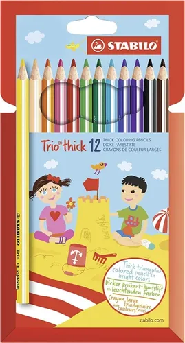 Stabilo Trio dick Swano 203/12-01 Buntstifte, 12 Stück - Ergonomische Jumbo-Buntstifte in dreikantiger Form für Kinder, mit intensiven Farben – perfekt für Kindergarten und Schule.