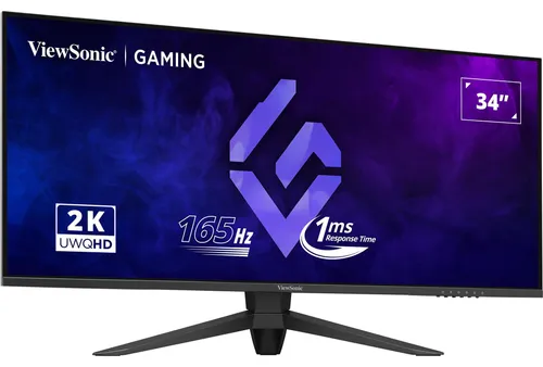 VIEWSONIC 34IN WQHD 3440X1440 21:9 Monitor - Ultrabreiter Gaming-Monitor mit 165Hz Bildwiederholrate und 1ms Reaktionszeit für flüssiges Gameplay, ausgestattet mit AMD FreeSync Premium und HDR10 für beeindruckende Bildqualität.