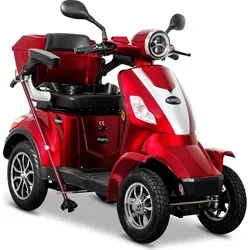 Rolektro Seniorenroller E-Quad 25 V.2 Rot Modell 2024 - 4-Rädriges Elektromobil mit 1000 Watt Motor, bis zu 50 km Reichweite und kostenlose Abdeckplane