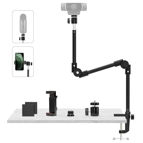 KDD Webcam Halterung 55,1cm - Flexibel und Universell - Stative: 360° drehbar und 180° biegbar, ideal für Webcam und Smartphone. Robuste Aluminiumlegierung, max. Tragfähigkeit 1,6kg, inklusive praktischer Tischklemme.