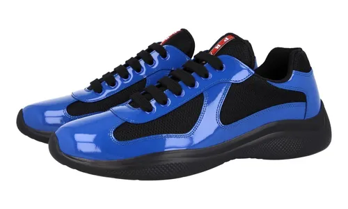 LUXUS PRADA AMERICAS CUP SNEAKER SCHUHE 4E3400 BLAU/SCHWARZ LEDER 11,5 45,5 46