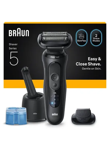 Braun Series 5 52-N7200cc Elektrorasierer - Schwarz - Elektrische Rasierer mit 3 flexiblen Klingen für eine glatte Rasur, Turbo-Modus für superschnelle Ergebnisse und AutoSense-Technologie zur Anpassung an die Bartdichte.