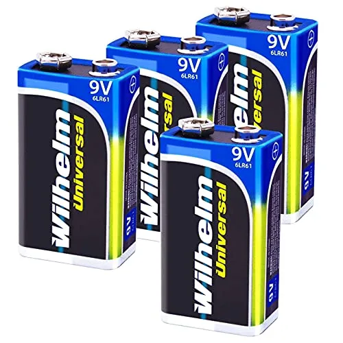 Wilhelm Universal 9V Block Batterien auch für 10 Jahres Rauchmelder geeignet Longlife Blockbatterie für maximale Lebensdauer 6LR61 9 Volt 4 x