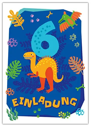 Junapack 12 Einladungskarten zum 6. Kindergeburtstag sechste Geburtstag Jungen Dinosaurier Dino Geburtstagseinladungen