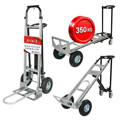 PROREGAL 3-in-1 Sackkarre Apollo – Klappbar, 350 kg Traglast - Die vielseitige Sackkarre Apollo ist klappbar und lässt sich flexibel als Sackkarre, Plattformwagen oder Schiebewagen nutzen. Ideal für den Einsatz im Lager oder in der Werkstatt, ermöglicht sie ein müheloses Bewegen schwerer Lasten.