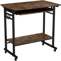 COSTWAY Schreibtisch mit Rollen - Computermöbel für platzsparendes Arbeiten, mit ausziehbarer Tastaturablage, 3 Haken und unterer Ablagefläche, ideal für kleine Räume und einfach zu bewegen.