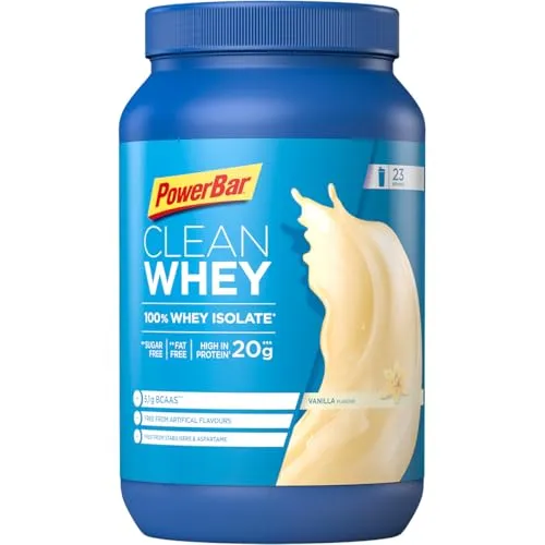 Powerbar Protein Clean Whey 570 g Dose - Protein Shakes & Muskelaufbau: Hochwertiges 100% Whey Isolate mit 24 g Protein pro Portion, ideal für schnelle Regeneration nach dem Training, ohne Zucker und Fett.