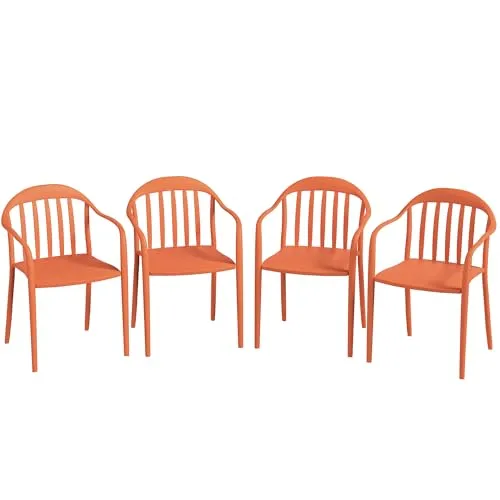 Outsunny Gartenstuhl 4er Set - Wetterfeste Stapelstühle mit Armlehne - Essstühle für Garten und Balkon, robust und UV-beständig, ideal für Outdoor-Events, bis 120 kg belastbar und sofort einsatzbereit ohne Montage.
