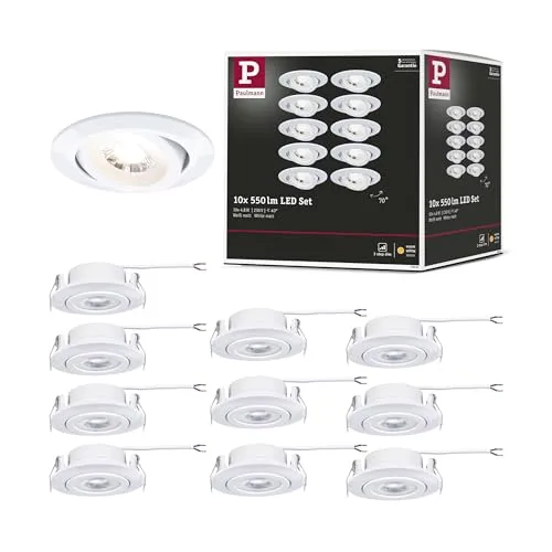 Paulmann 99995 LED Einbauleuchte 4.8W Weiß (matt) - 10er-Pack - Deckenspots mit schwenkbarem Design und 3-Step-Dim-Funktion für individuelles Licht, ideal für die perfekte Raumbeleuchtung.