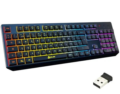 KLIM Chroma Tastatur Gamer Spanisch Wireless – Hohe Leistung Hohe Leistung – Bunte Beleuchtung - Schwarz - RGB PC Windows, Mac PS4