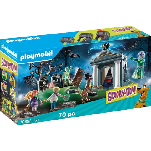 PLAYMOBIL SCOOBY-DOO! 70362 - Abenteuer auf dem Friedhof, spannendes Detektivspiel mit nachleuchtendem Skelett und Zauberfunktion