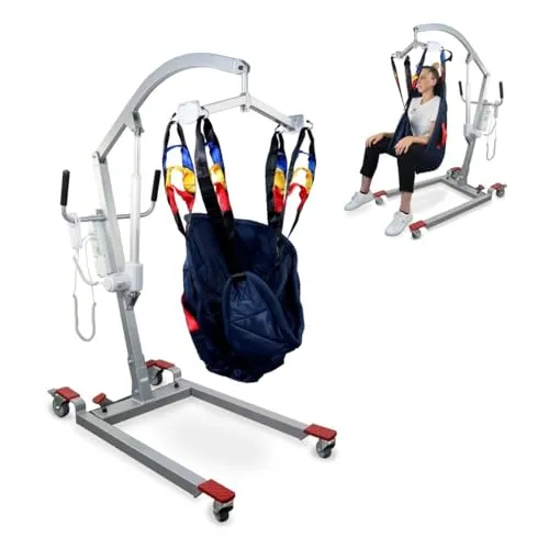 Mobiclinic® Fortuna Basic Patientenlift, elektrisch - Transferhilfe für Pflegebedürftige bis 135 kg, einfach zu montieren und zu bedienen, bietet Sicherheit und Stabilität durch Not-Aus-Knopf und drehbaren Arm.