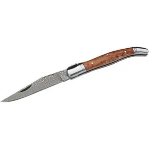 Herbertz Taschenmesser 000130 - Damaststahl und Holzgriff - Taschenmesser im Laguiole-Stil mit 85 mm Klinge aus 71 Lagen Damaststahl. Ergonomischer Griff aus Quittenholz für sicheren Halt und elegantes Design.