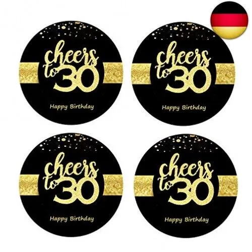 Sumerk 48 Stück Cheers to 30 Sticker große Flaschenaufkleber zum 30. Geburtstag Karten Versiegelungen 5 cm Runde Happy Birthday Party Favors Sticker