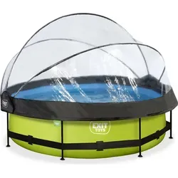 Framepool EXIT mit multifunktionaler Abdeckung, grün, Ø300cm - Rundes Aufstellbecken aus robustem PVC, inklusive Filterkartuschen-Pumpe und praktischer Abdeckung für sauberes Wasser. Ideal für den Sommer und die ganze Familie!