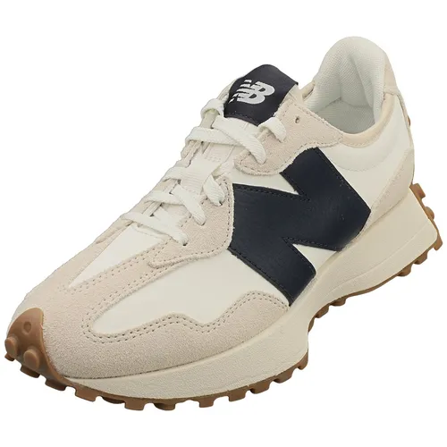 New Balance Damen 327 Sneaker Weiß-Marine Blau - 37 EU - Stylische Damen Sneaker für den Alltag, mit komfortabler 3.5 cm Absatzhöhe und trendigem Design aus Synthetik und Wildleder.