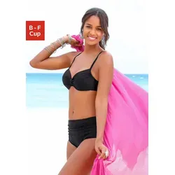 Bügel-Bikini LASCANA, Damen, Gr. 46, Cup E, schwarz, Polyamid, Bikini-Sets, mit dekorativer Raffung