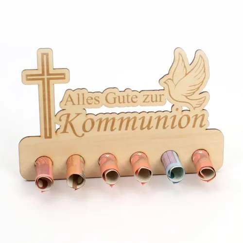 Geldgeschenk zur Kommunion - Geldscheinhalter aus Holz