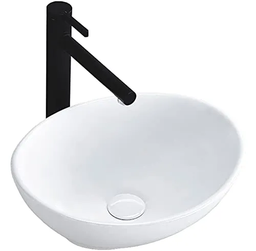 Rea Waschbecken Aufsatzwaschbecken Keramik Mini Oval 27x34 (Weiß) - Waschschalen aus Keramik, ideal für kleine Bäder und Gäste-WCs, mit elegantem ovalen Design und einfacher Montage auf der Arbeitsplatte.