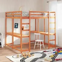 vidaXL Hochbett mit Schreibtisch & Leiter Braun 160x200 cm - Praktisches Hochbett aus massivem Kiefernholz mit integriertem Schreibtisch für optimalen Platz. Ideal für kleine Räume, stabil und mit Rausfallschutz für Sicherheit.