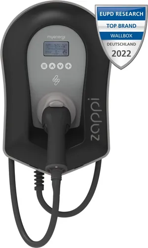 Myenergi Zappi V2.1 Wallbox 7.4 kW - 1-Phasen - 32A - Typ 2 - Wallbox mit 6,5 m Ladekabel, integriertem Hub und ECO-Modus für effizientes Laden mit Solarstrom. 3 bis 10x schneller als Standard-Ladestationen.