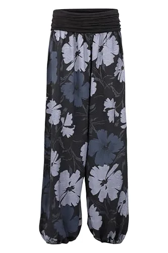 Malito - Damen Haremshose floraler Blumen Print - atmungsaktive Pumphose - dünne Freizeit Strandhose - hautfreundliche Aladinhose 1485 - (Schwarz)